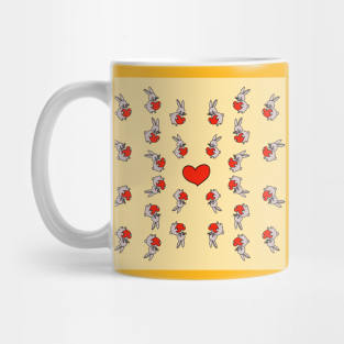 Rabbit Holding a Heart Pattern Mug